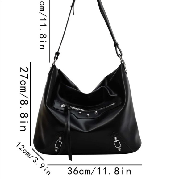 NEW Black Faux Leather Silver Studded Hobo Bag OS - Picture 6 of 6